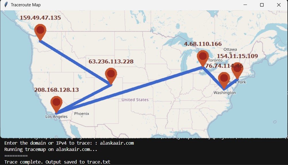 Map of North America with route to airalaska.com